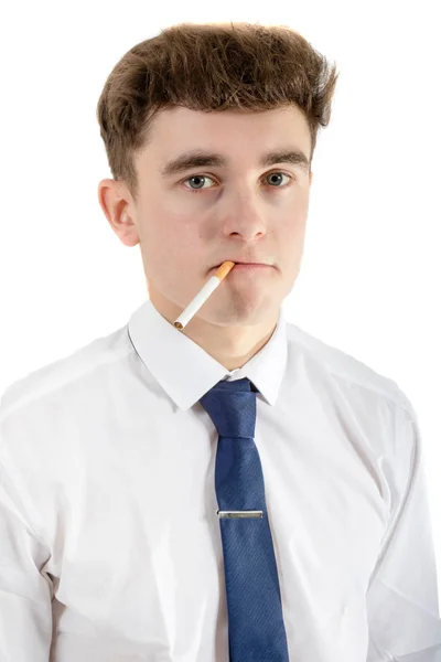 Young Adult Wearing Office Attire Cigarette — Stock Photo, Image