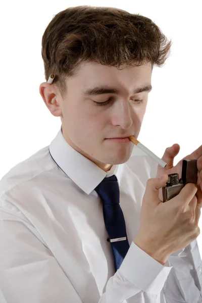 Young Adult Wearing Office Attire Cigarette — Stock Photo, Image