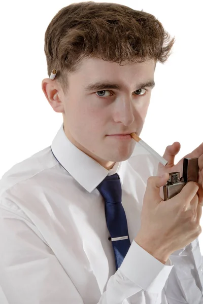 Young Adult Wearing Office Attire Cigarette — Stock Photo, Image