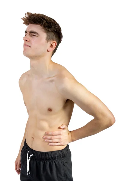 Fit Shirtless Καυκάσιος Νεαρός Ενήλικας Πλευρά Πόνο — Φωτογραφία Αρχείου