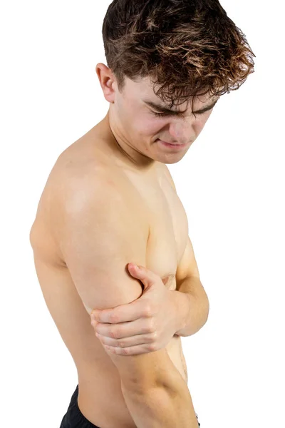 Fit Shirtless Caucasian Young Adult Tricep Pain — Stock Photo, Image