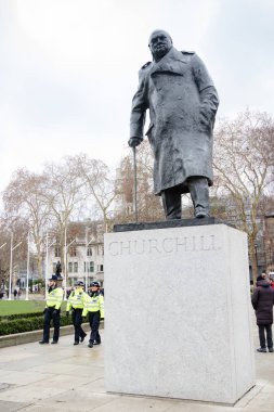 London, Büyük Britanya, 31 Ocak 2019:-Winston Churchill heykeli, 2. Dünya Savaşı sırasında İngiltere Başbakanı