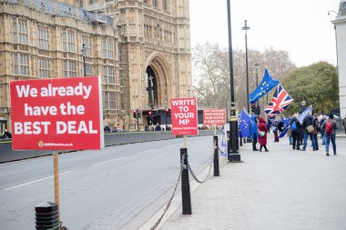London, Büyük Britanya, 31 Ocak 2019: - Brexit, Pro Avrupa sendikalar protestocular Parlamentosu evleri dışında Anti
