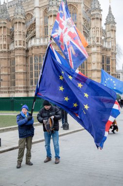 London, Büyük Britanya, 31 Ocak 2019: - Brexit, Pro Avrupa sendikalar protestocular Parlamentosu evleri dışında Anti