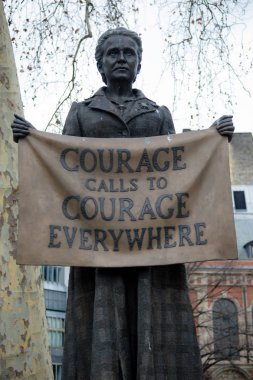 London, United Kingdom, 31st January 2019:- Statue of Millicent Garrett Fawcett located in Parliament Square, central London clipart