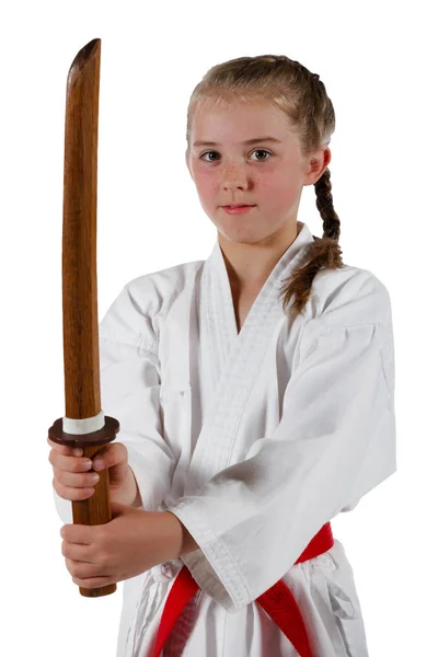 Tweenage lány megy karate — Stock Fotó