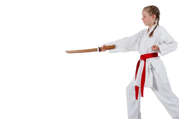 Tweenage ragazza going karate — Foto Stock