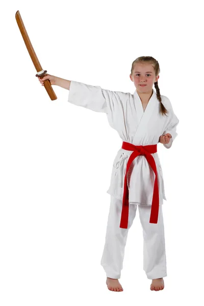 Tweenage girl going karate