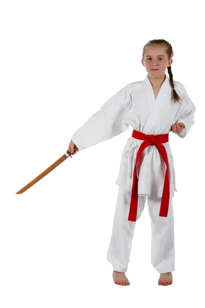 Tweenage lány megy karate — Stock Fotó