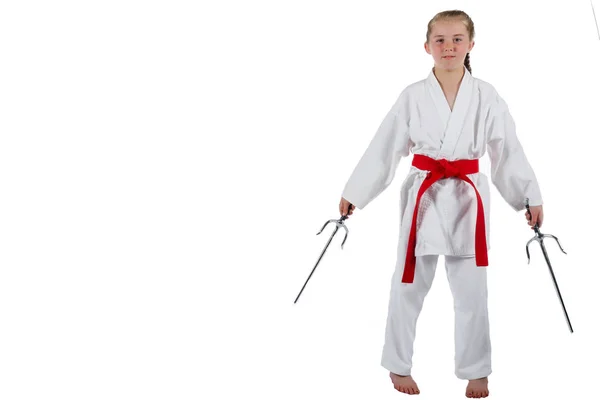 Tweenage girl going karate — Stock Photo, Image