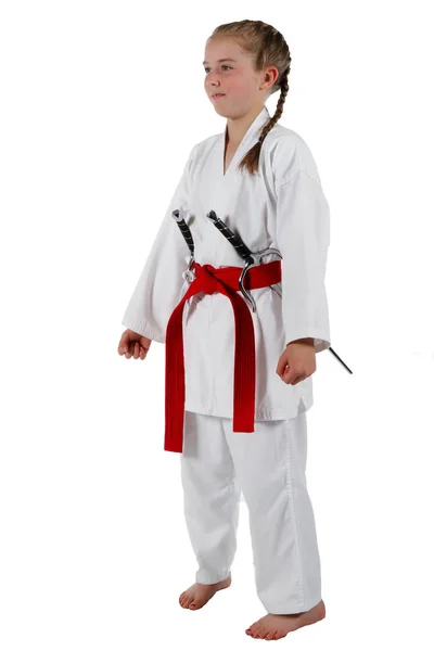 Tweenage lány megy karate — Stock Fotó