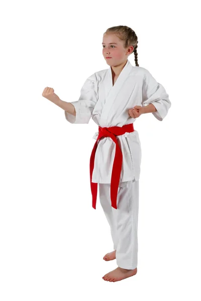 Tweenage lány megy karate — Stock Fotó