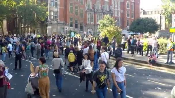 Londen Verenigd Koninkrijk September 2019 Klimaatverandering Demonstranten Verzamelen Westminster Centraal — Stockvideo