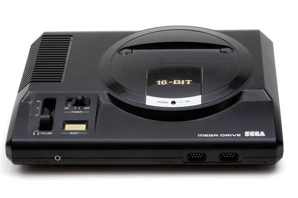 stock image London, United Kingdom, 21st September 2020:- A retro Sega Mega Drive 16-bit gaming console isolated on a white background