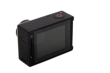 Londra, Birleşik Krallık, 21 Eylül 2020: - Beyaz arka planda izole edilmiş bir GoPro Hero4 kamera