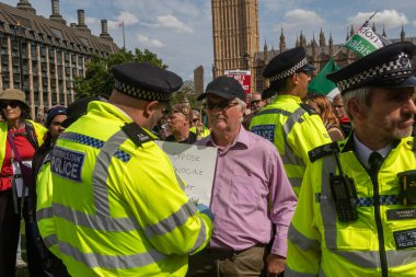 Londra, Birleşik Krallık, 6 Eylül 2025 - Metropolitan Polisi Parlamento Meydanı 'nda Filistin yanlısı bir protestocuyu tutukladı