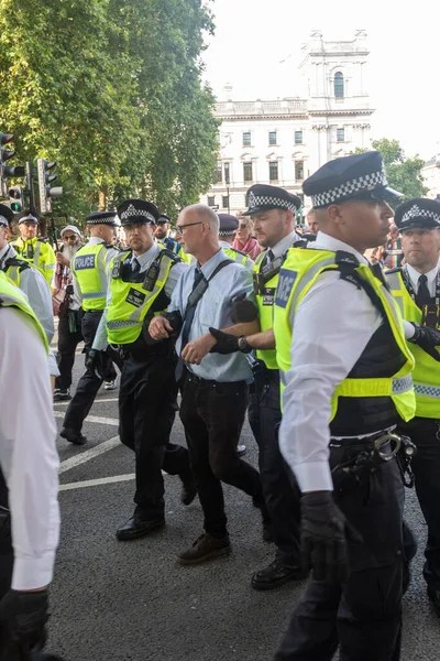 Londra, Birleşik Krallık, 6 Eylül 2025 - Metropolitan Polisi Parlamento Meydanı 'nda Filistin yanlısı bir protestocuyu tutukladı