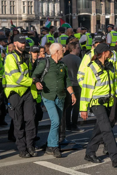 Londra, Birleşik Krallık, 6 Eylül 2025 - Metropolitan Polisi Parlamento Meydanı 'nda Filistin yanlısı bir protestocuyu tutukladı