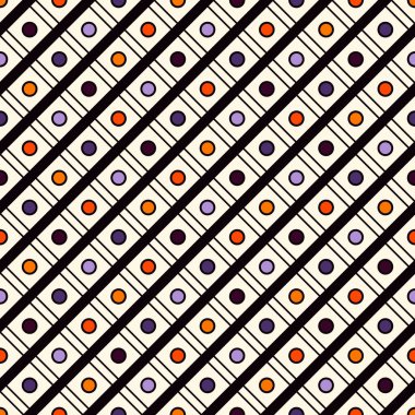 Cadılar Bayramı geleneksel renklerde diyagonal damalı dikişsiz desen. Tekrarlanan küçük dotes soyut arka plan.