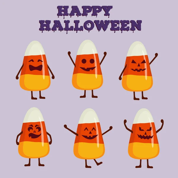 Coleção de caracteres de milho doce em estilo cartoon. Feliz Halloween conceito cartão de saudação, cartaz . — Vetor de Stock