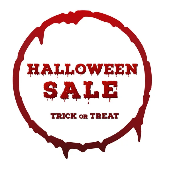 Inscripción de venta de Halloween sobre fondo blanco. Plantilla de póster con marco de círculo de goteo de color rojo y fuente sangrienta . — Vector de stock