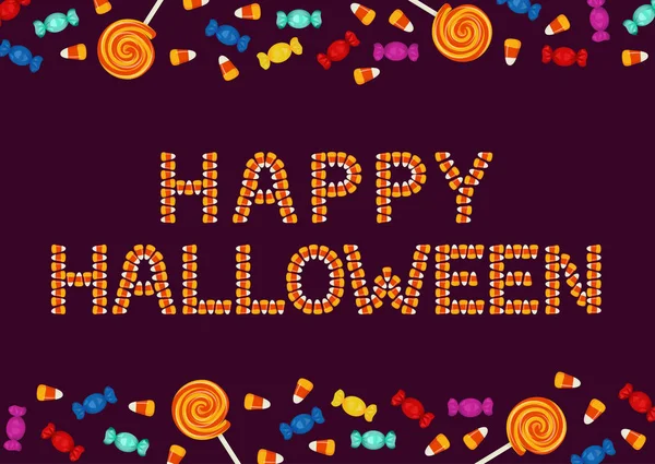 Šťastný Halloween typografie z malých bonbóny. Přání k svátku nebo dárek s pozdravem, plakát — Stockový vektor