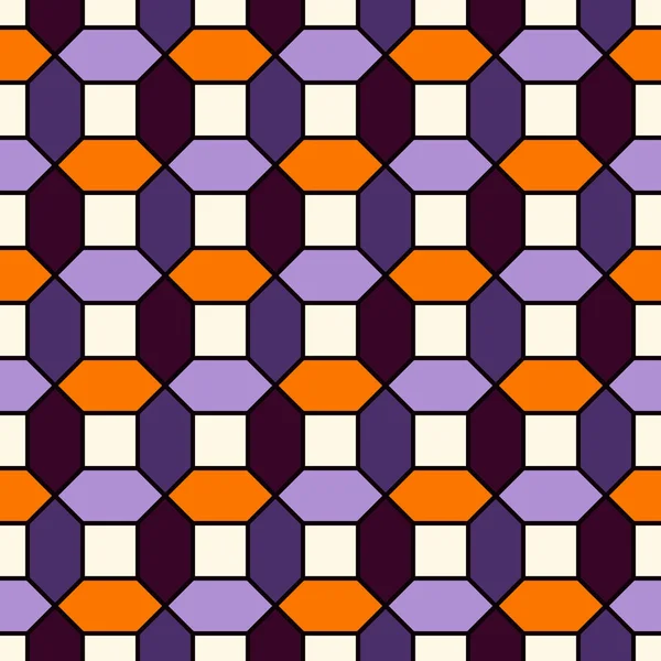Halloween colores tradicionales repetidas azulejos de hexágono mosaico fondo de pantalla. Patrón de superficie sin costuras con adorno geométrico . — Archivo Imágenes Vectoriales