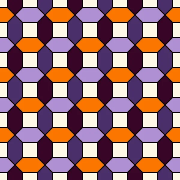 Halloween colori tradizionali ripetuti esagono piastrelle mosaico carta da parati. Modello di superficie senza cuciture con ornamento geometrico . — Vettoriale Stock