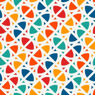 Geometrik şekilli parlak baskı. Tekrarlanan figürlerile çağdaş soyut arka plan. Renkli dikişsiz desen