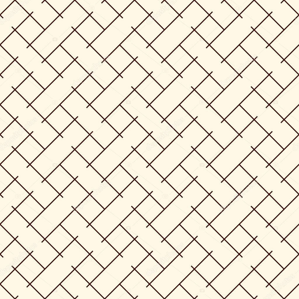Abstract braiding background. Seamless surface pattern with repeated diagonal weave rectangular tiles. Wicker wallpaper