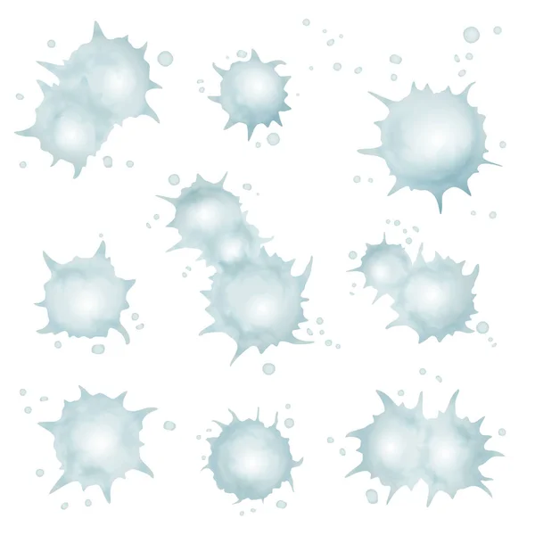 Set of snowballs thrown at a wall isolated on white background. Strewn snow texture collection. Winter snowy elements — Stock Illustration Set of snowballs thrown at a wall isolated on white background. Strewn snow texture collection. Winter snowy elements Stock Illustration