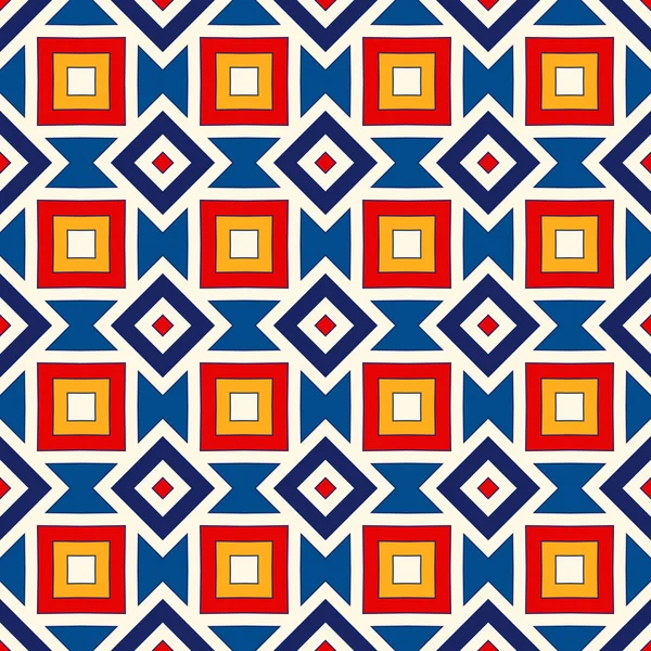 Světlé etnické pozadí abstraktní. Bezešvé vzor s symetrický geometrický ornament. — Stockový vektor