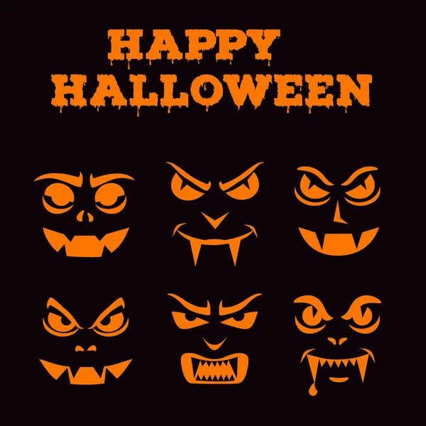 Zucche di Halloween scolpiti volti silhouette. Modello per jack o lanterna. Buffo set di stencil per vampiri. Mostri icone — Vettoriale Stock