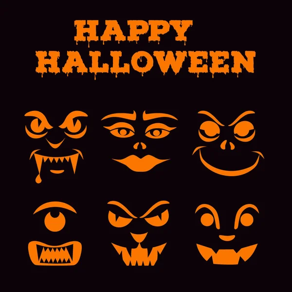 Halloween citrouilles sculptées visages silhouettes. Des monstres drôles d'icônes. Modèle pour découper Jack o lanterne. Set de pochoir . — Image vectorielle