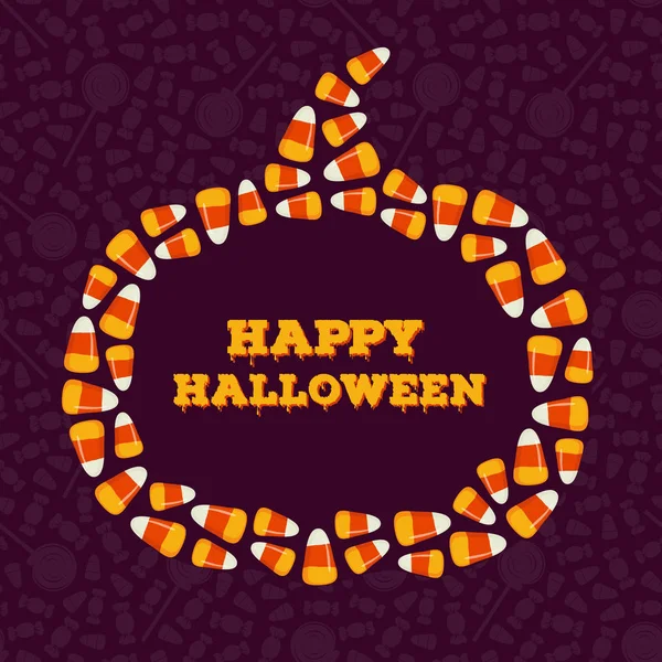 Buon biglietto d'auguri di Halloween, poster. Silhouette di zucca. Dolcetto o scherzetto. Dolci tradizionali di festa — Vettoriale Stock