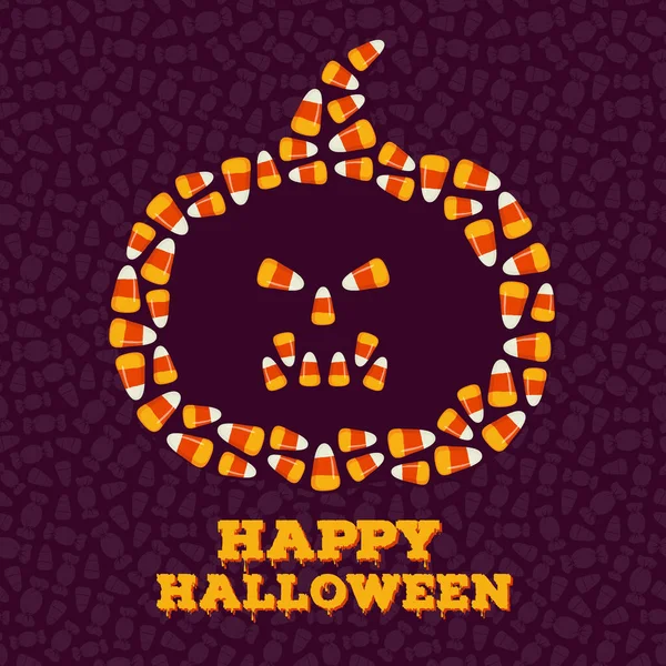 Buon biglietto d'auguri di Halloween, poster. Jack o lanterna silhouette. Dolcetto o scherzetto. Dolci tradizionali di festa — Vettoriale Stock