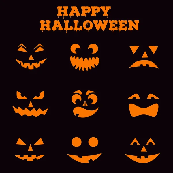 Colección de calabazas de Halloween talladas siluetas caras. Imágenes en blanco y negro. Plantilla para corte jack o linterna . — Vector de stock