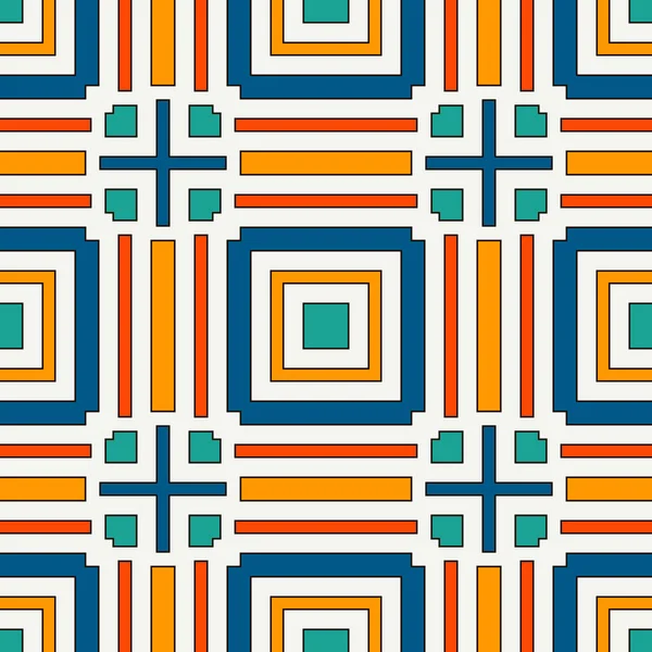 Seamless pattern with simple geometric ornament. Repeated square and line abstract background. Modern style texture. — Stock Vector