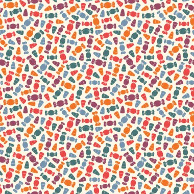 Tatlılar ile dikişsiz desen. Cadılar Bayramı tatil arka plan. Hile veya duvar kağıdı tedavi. Tekrarlanan şeker siluetleri baskı