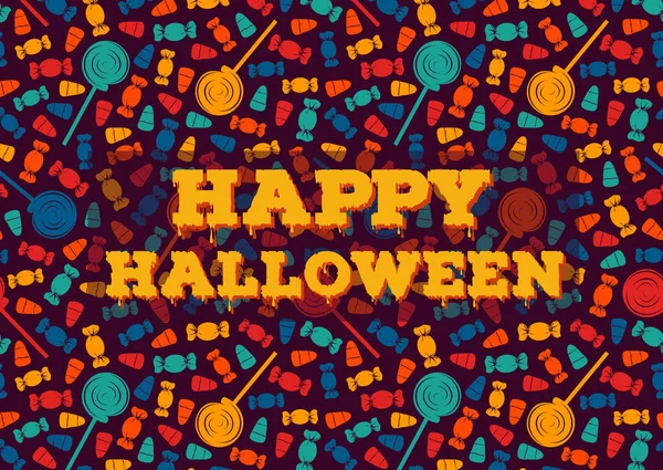 Joyeux Halloween carte de voeux. Trick or treat poster. Modèle traditionnel de bonbons de vacances. Enfant fond — Image vectorielle
