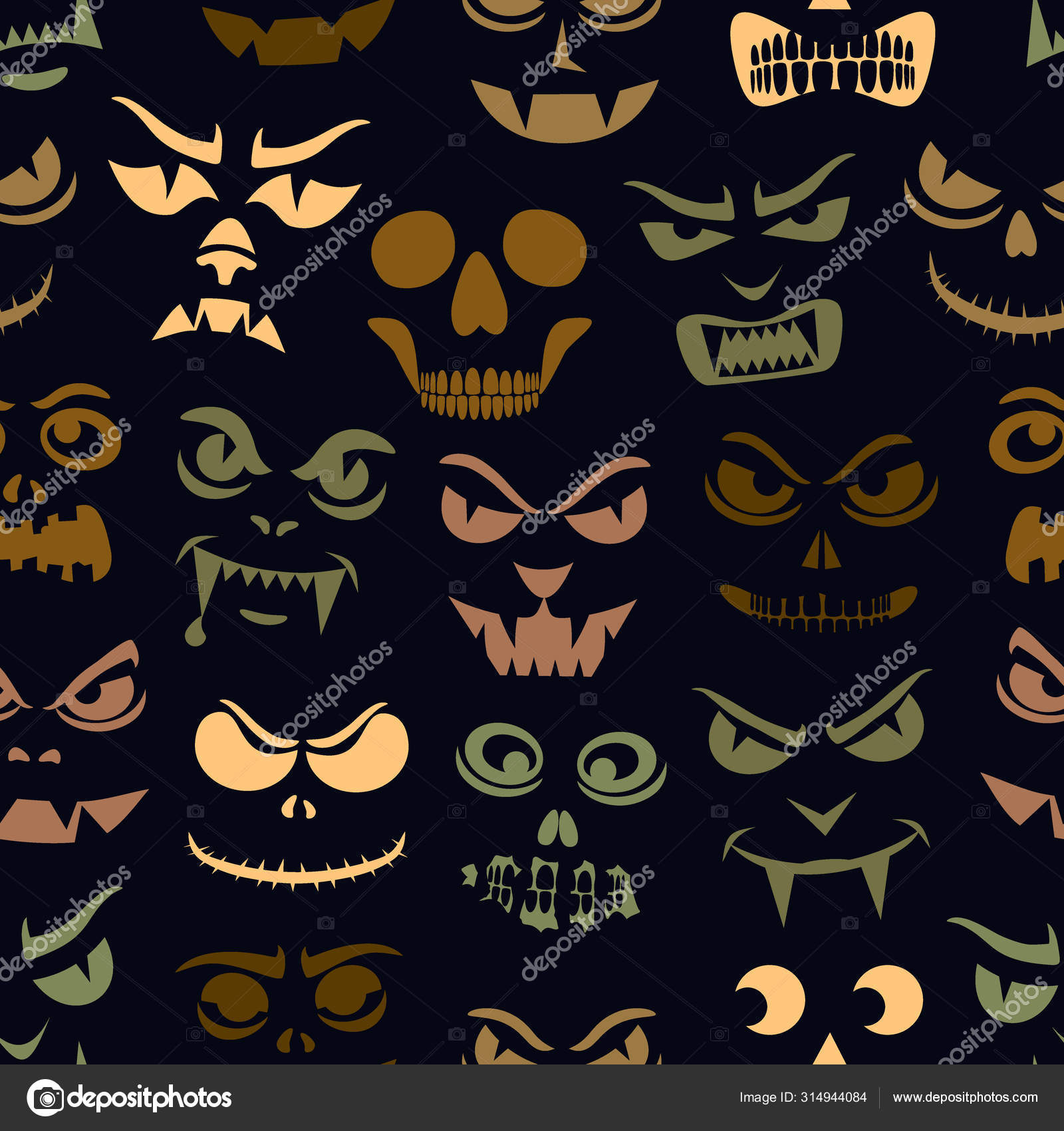 有趣的怪物无缝图案。 万圣节主角的背景轮廓. 吸血鬼，骷髅，恶魔模板图库矢量图©funkyplayer 314944084, image size:1600x1700