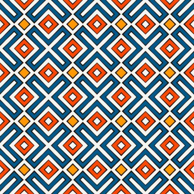 Parlak renklerde kusursuz desen. Etnik ve kabile motifi. Tekrarlanan geometrik formlar. Renkli süs arkaplanı