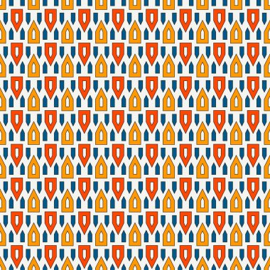 Beyaz arka planda parlak, içi boş ve sağlam üçgenler. Tekrarlanan figürler duvar kağıdı. Etnik süsleme motifi.