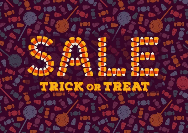 Feliz cartel tipográfico de la venta de Halloween. Letras de anuncios navideños. Efecto texto de maíz dulce. Truco o tratar telón de fondo — Vector de stock