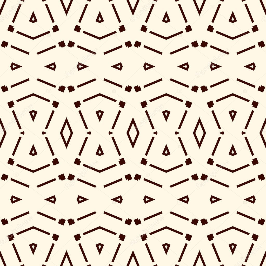 Seamless pattern with symmetric geometric ornament. Striped abstract background. Ethnic and tribal motifs.