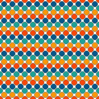 Tekrarlanan sekizgen boyalı cam mozaik arka plan. Parlak seramik fayanslar. Geometrik süslemeli kusursuz desen.