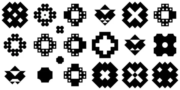 Етнічна Колекція Іконок Знаки Гребені Встановлені Племінні Форми Народні Фігури — стоковий вектор