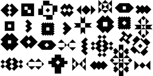 Etnische Pictogrammen Collectie Borden Heuveltoppen Ingesteld Stamvormen Mensen Cijfers Geometrische — Stockvector