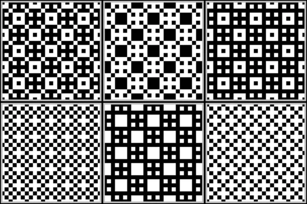 Checks Squares Crosses Seamless Patterns Collection Geometrical Ethnic Ornaments Set — Stock Vector