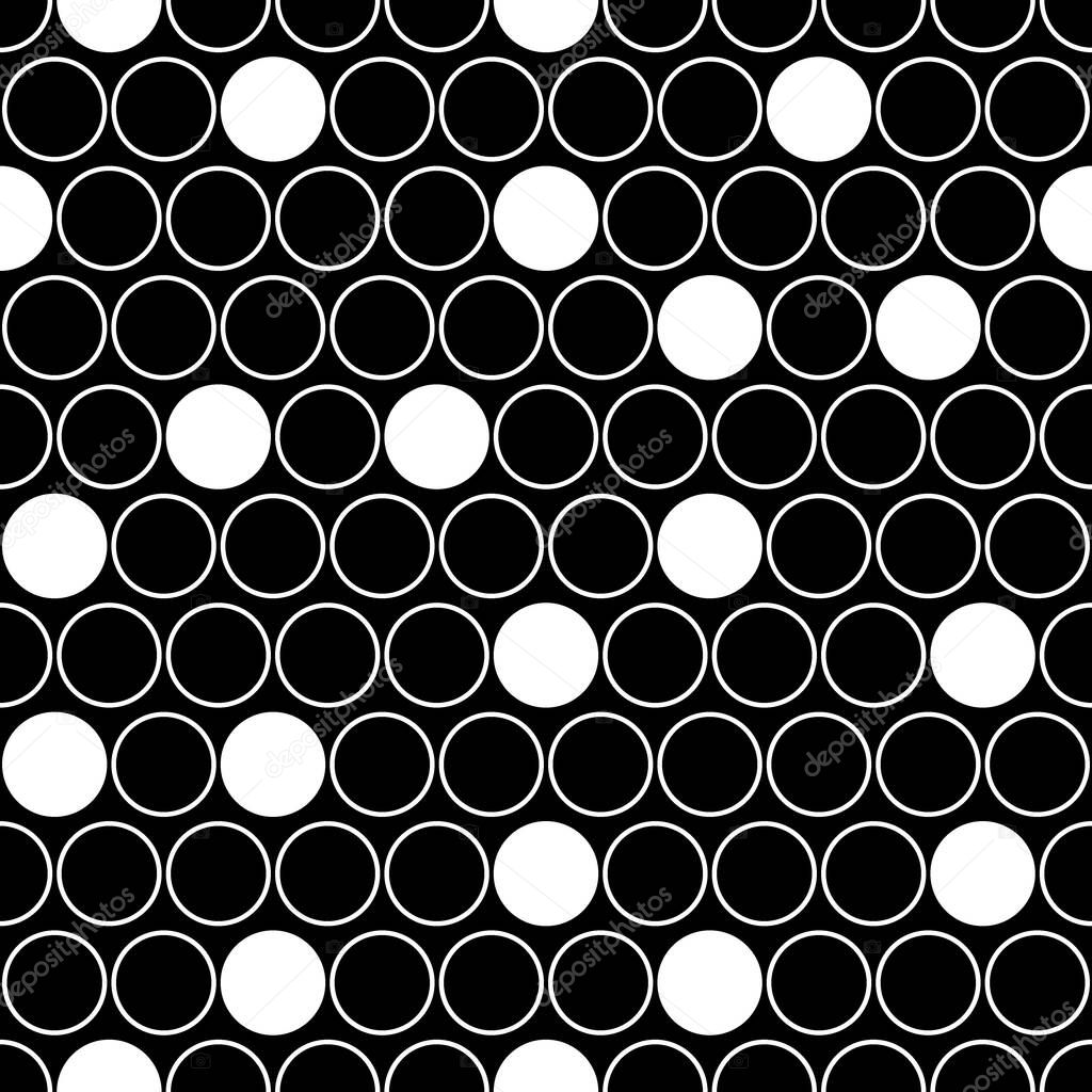 Circles pattern. Dots seamless ornament. Dot motif. Circular figures backdrop. Rounds background. Dotted wallpaper. Digital paper, textile print, web design, vector illustration, abstract image.